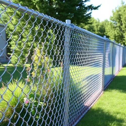 galvanized chain link fence installed between neighbouring homes in Richmond Hill Ontario